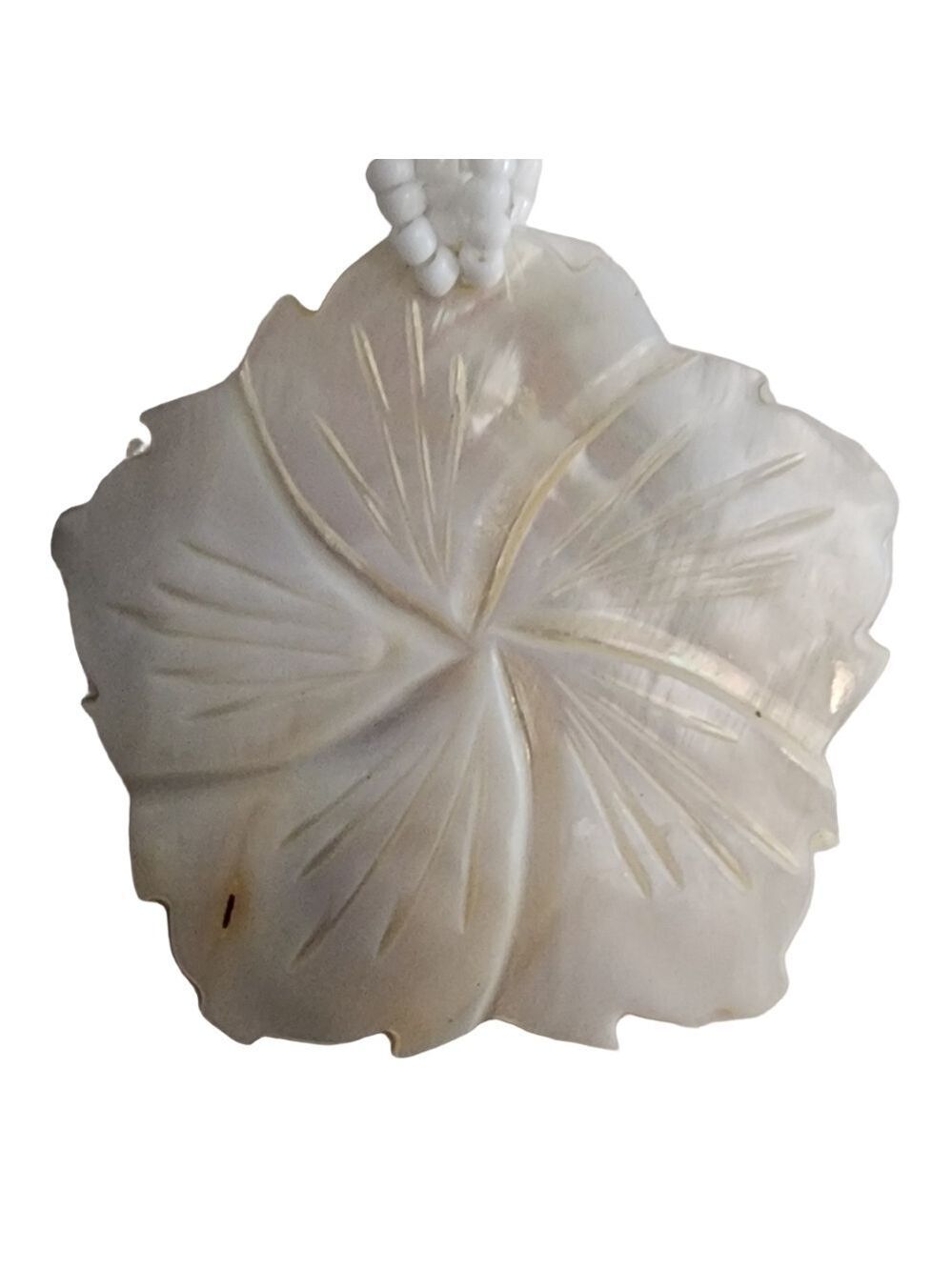 White Beaded Necklace Floral Mother of Pearl Pendant